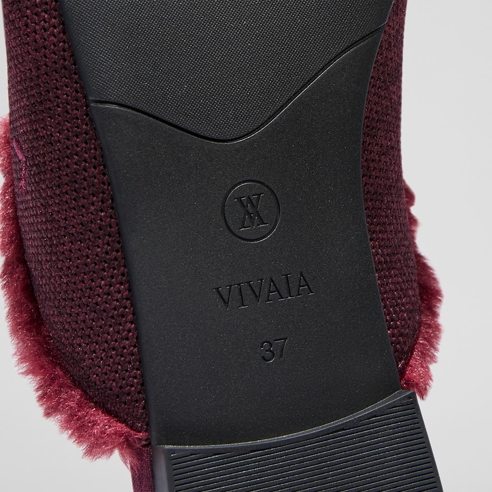 Erica Round-toe Fluffy Mules in Bordeaux Red | Women's Sustainable and Stylish Shoes | VIVAIA