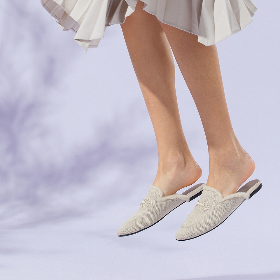 Erica Round-toe Fluffy Mules in Cream Ivory | Women's Sustainable and Stylish Shoes | VIVAIA
