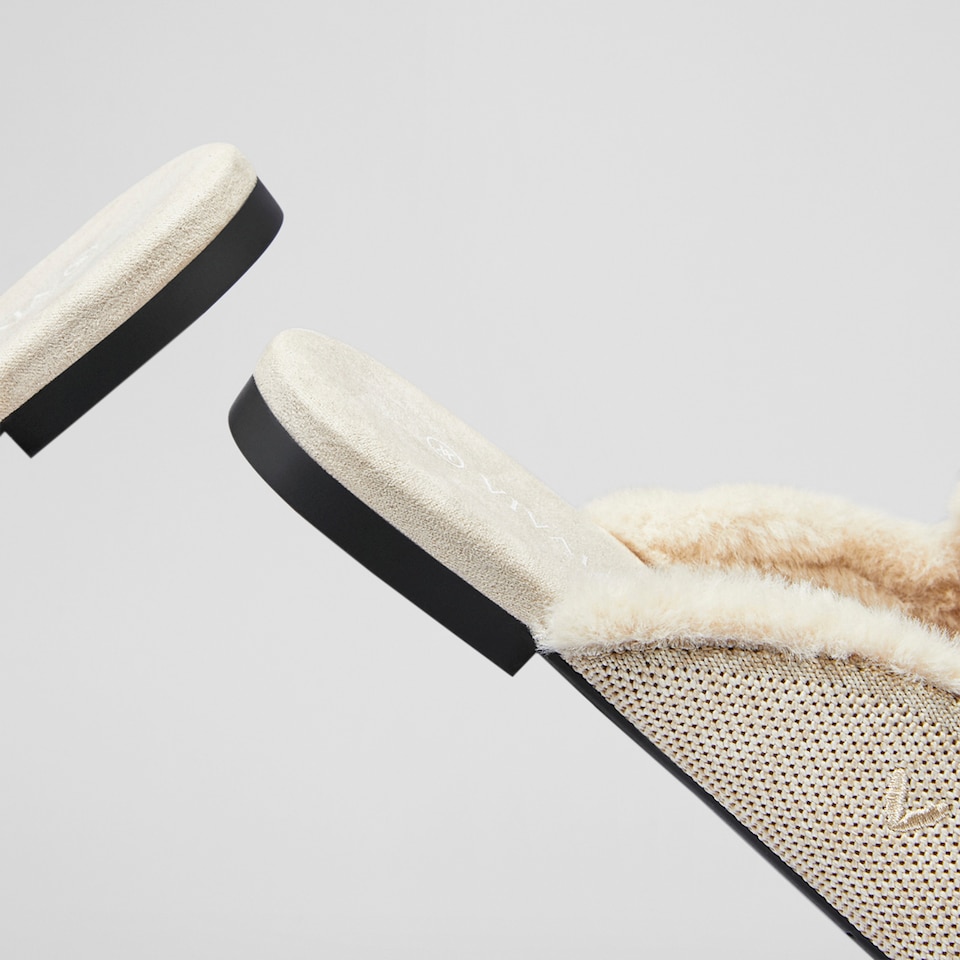 Erica Round-toe Fluffy Mules in Cream Ivory | Women's Sustainable and Stylish Shoes | VIVAIA