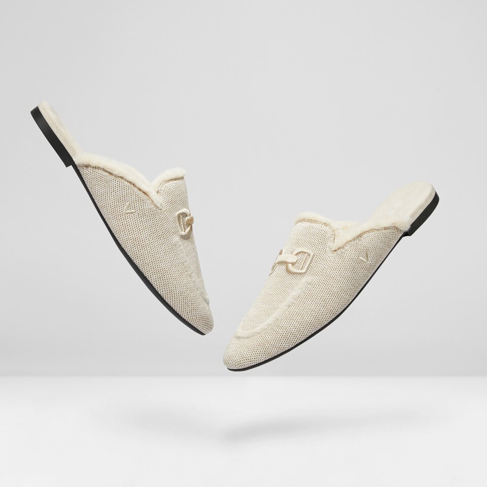 Erica Round-toe Fluffy Mules in Cream Ivory | Women's Sustainable and Stylish Shoes | VIVAIA