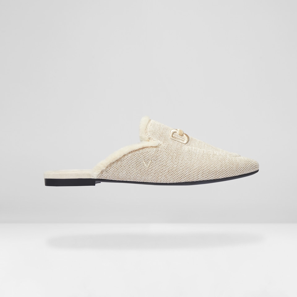 Erica Round-toe Fluffy Mules in Cream Ivory | Women's Sustainable and Stylish Shoes | VIVAIA