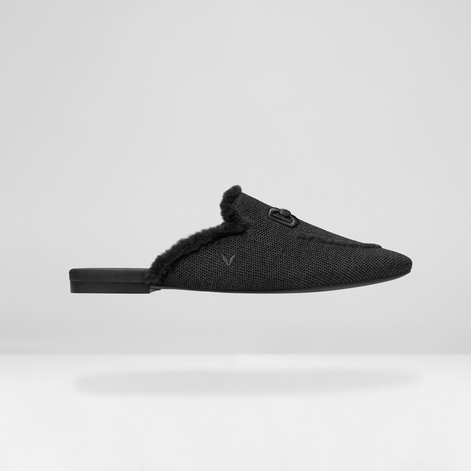 Erica Round-toe Fluffy Mules in Black | Women's Sustainable and Stylish Shoes | VIVAIA