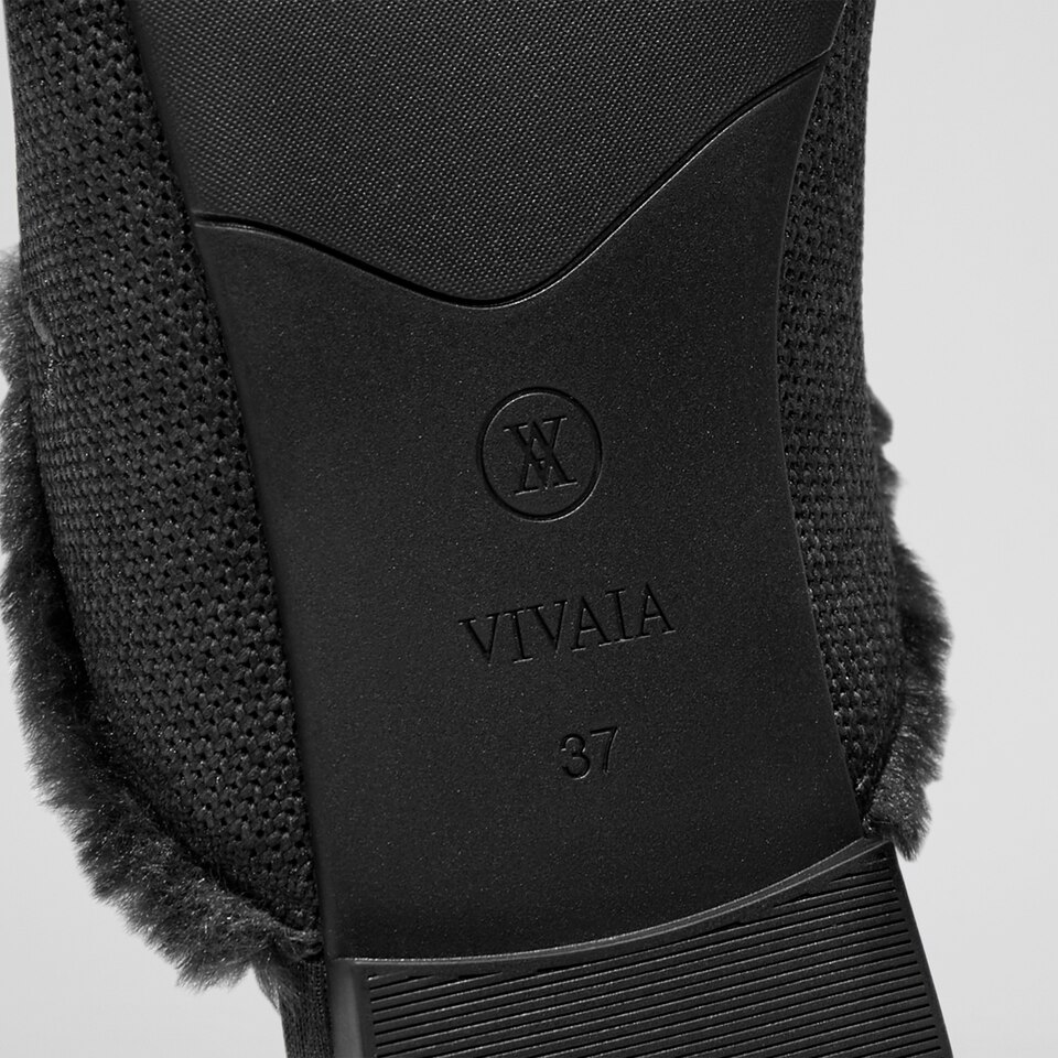 Erica Round-toe Fluffy Mules in Black | Women's Sustainable and Stylish Shoes | VIVAIA
