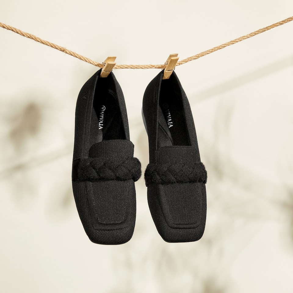 Caitlin Square-toe Loafers in Solid Black | Women's Sustainable and Stylish Shoes | VIVAIA