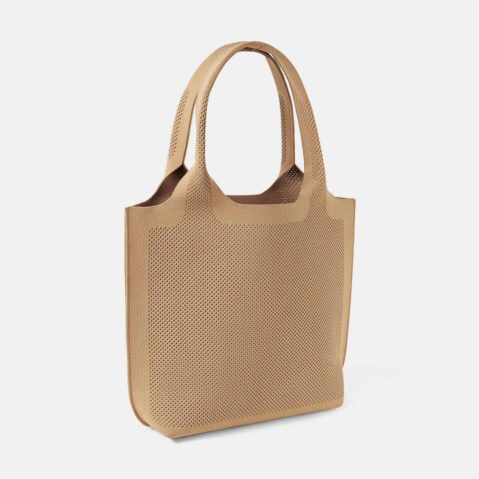 Zahara Tote in Khaki Brown | Women's Sustainable, Washable and Stylish Knitbags | Accessories | VIVAIA