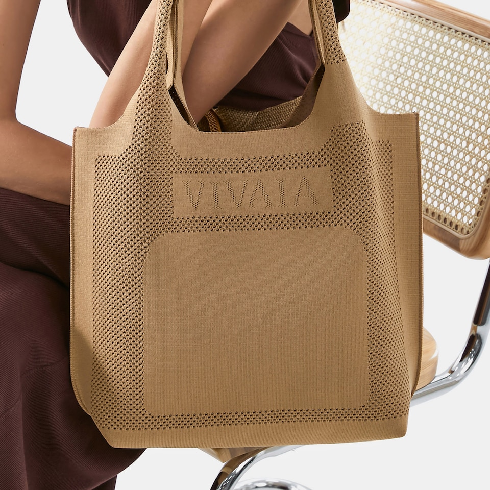 Zahara Tote in Khaki Brown | Women's Sustainable, Washable and Stylish Knitbags | Accessories | VIVAIA
