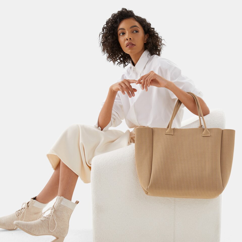 Maia Tote Bag in Khaki Brown | Women's Sustainable, Washable and Stylish Knitbags | VIVAIA