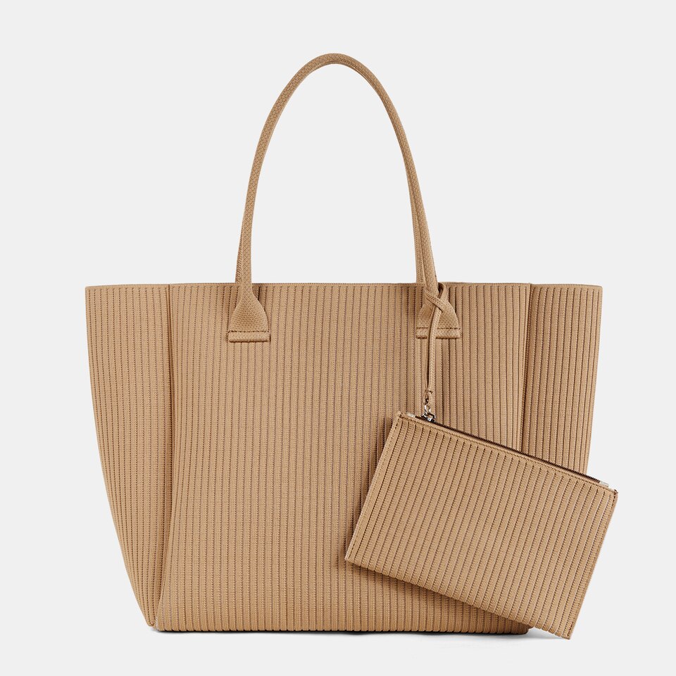 Maia Tote Bag in Khaki Brown | Women's Sustainable, Washable and Stylish Knitbags | VIVAIA