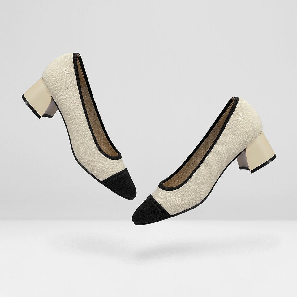 Julie Round-Toe Chunky Heels Black White - Washable & Comfortable Heels | VIVAIA