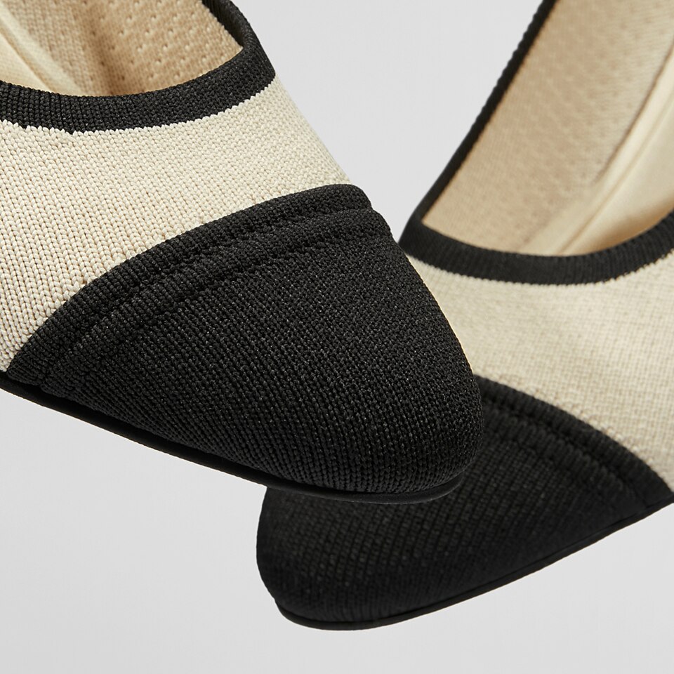 Julie Round-Toe Chunky Heels Black White - Washable & Comfortable Heels | VIVAIA