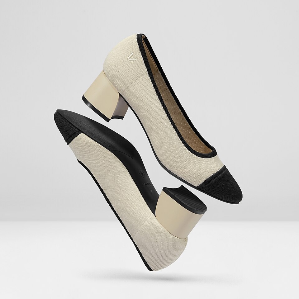 Julie Round-Toe Chunky Heels Black White - Washable & Comfortable Heels | VIVAIA