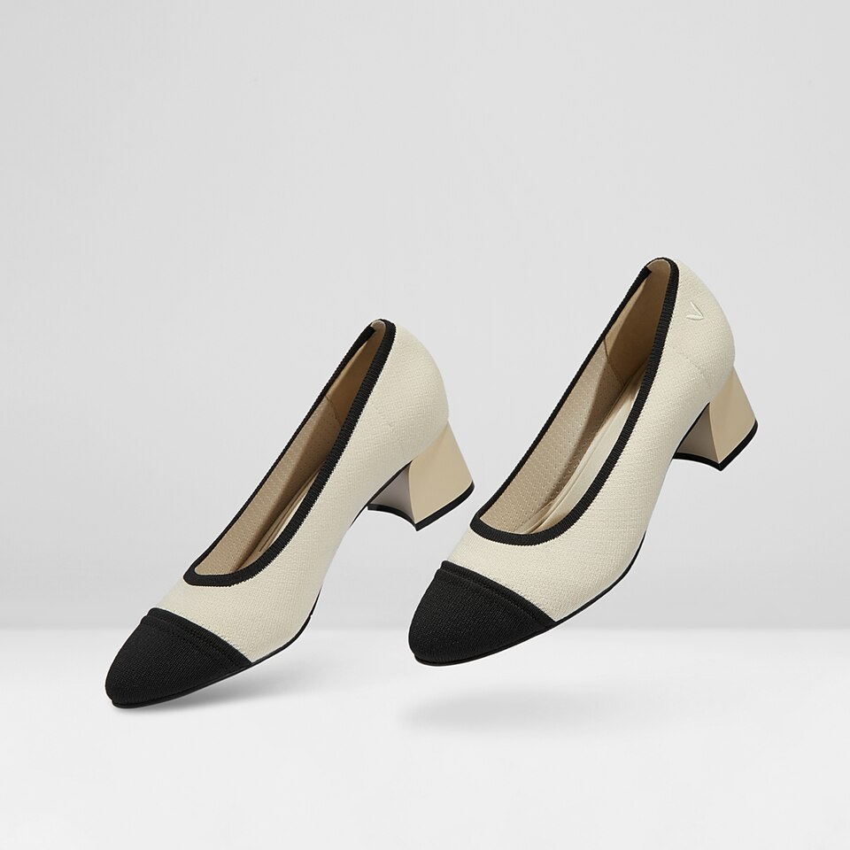 Julie Round-Toe Chunky Heels Black White - Washable & Comfortable Heels | VIVAIA