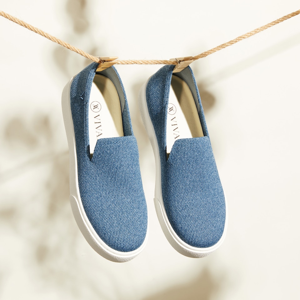Jenny Round Toe Slip-on Sneakers in Denim Blue - Women's Sustainable, Washable and Stylish Shoes | Vivaia