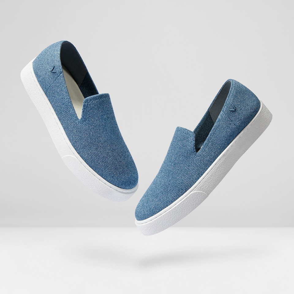 Jenny Round Toe Slip-on Sneakers in Denim Blue - Women's Sustainable, Washable and Stylish Shoes | Vivaia