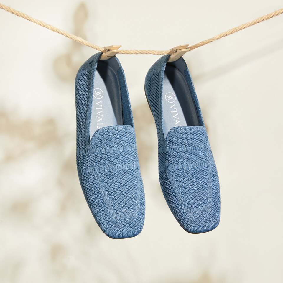 Nina Square Toe Loafers in Denim Blue - Women's Sustainable and Stylish Loafer Shoes | Vivaia