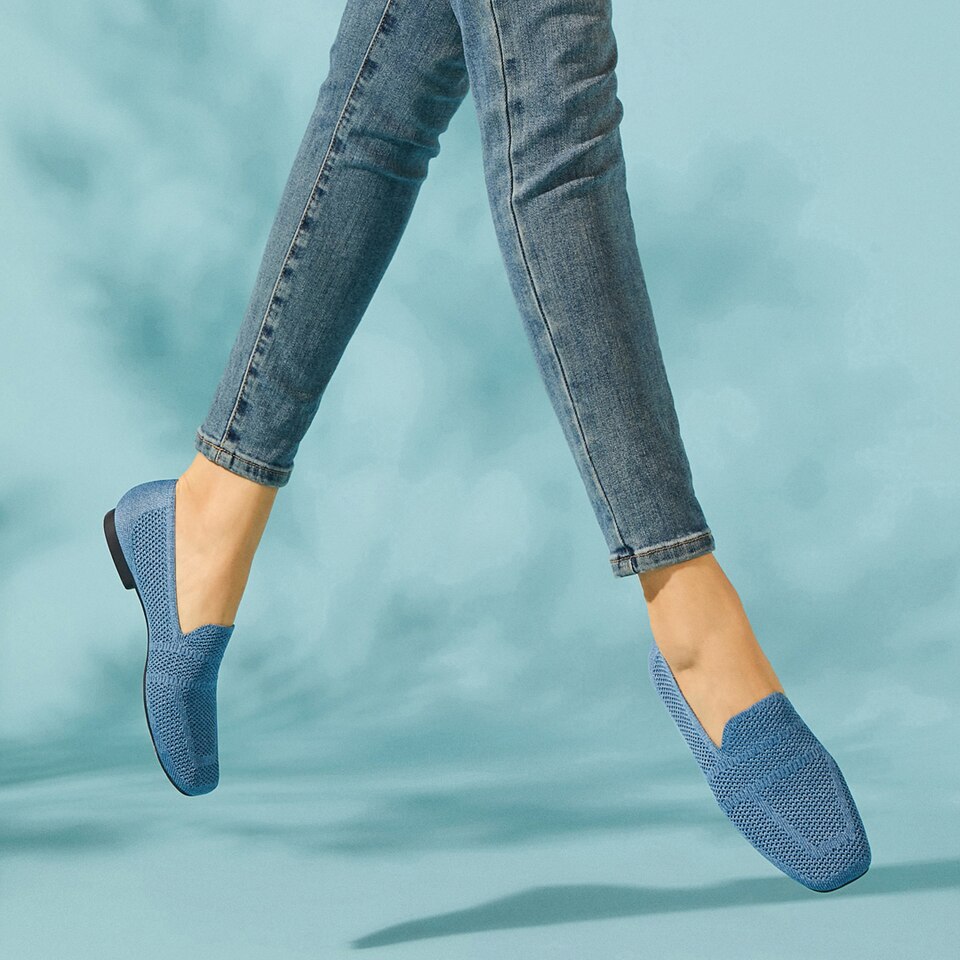 Nina Square Toe Loafers in Denim Blue - Women's Sustainable and Stylish Loafer Shoes | Vivaia