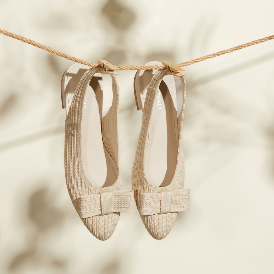 Lyliann Round Toe Sling-Back Sandals in Cream Ivory - Women's Sustainable, Washable and Stylish Shoes | Vivaia