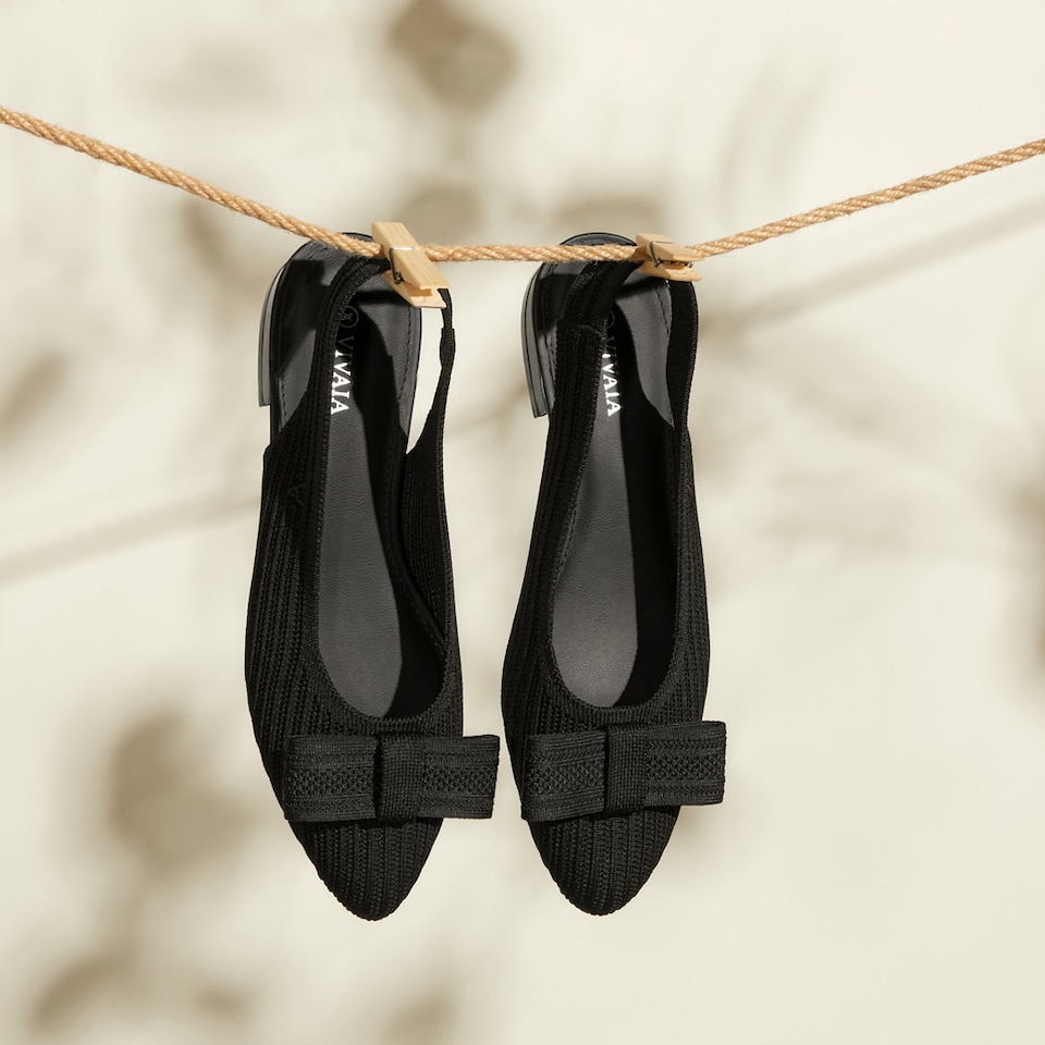 Lyliann Round Toe Sling-Back Sandal in Solid Black - Women's Sustainable, Washable and Stylish Shoes | Vivaia