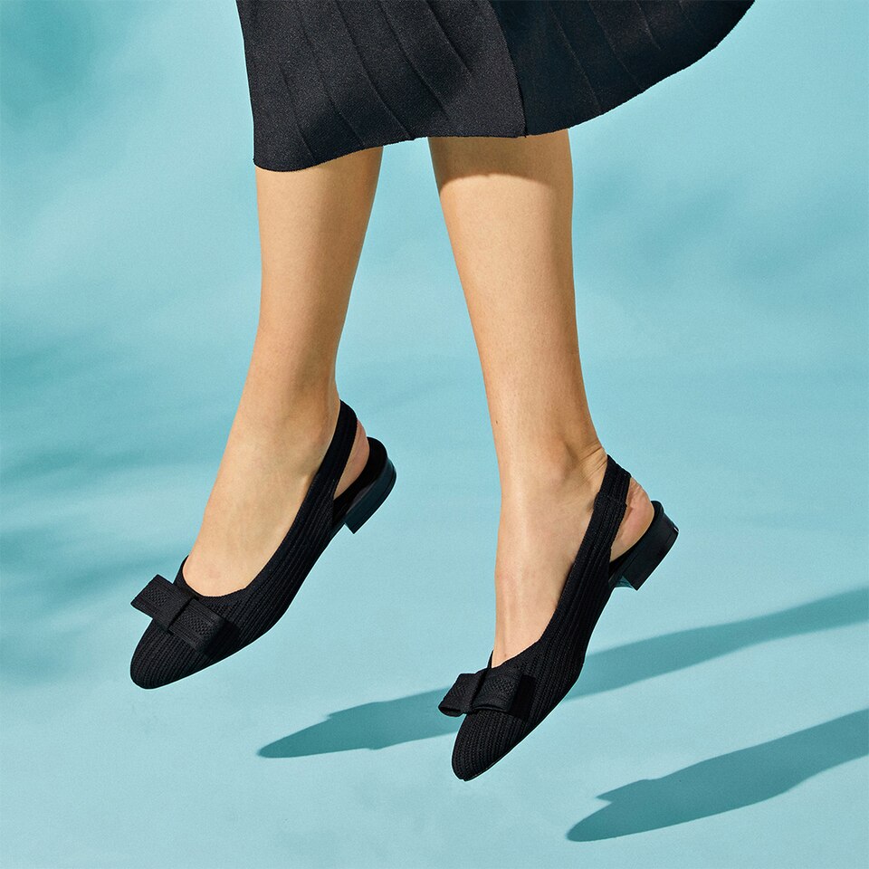 Lyliann Round Toe Sling-Back Sandal in Solid Black - Women's Sustainable, Washable and Stylish Shoes | Vivaia