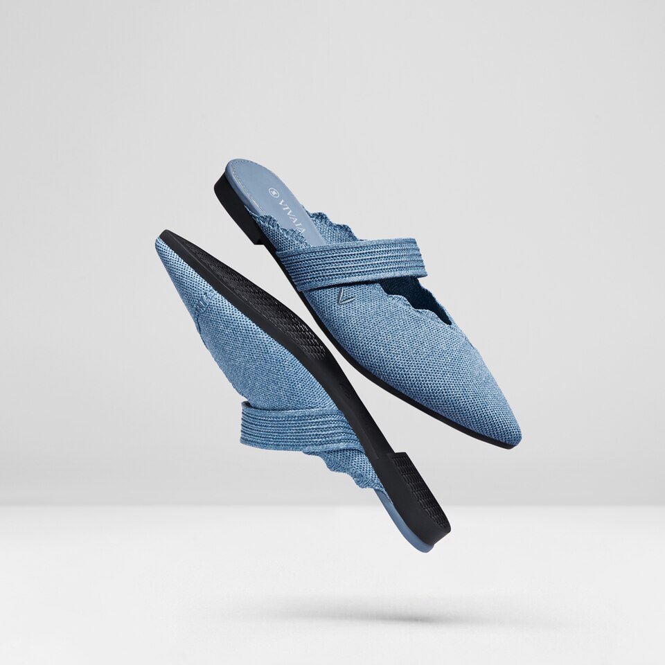 Venus Pointed Toe Mules in Denim Blue - Women's Sustainable and Stylish Shoes | Vivaia