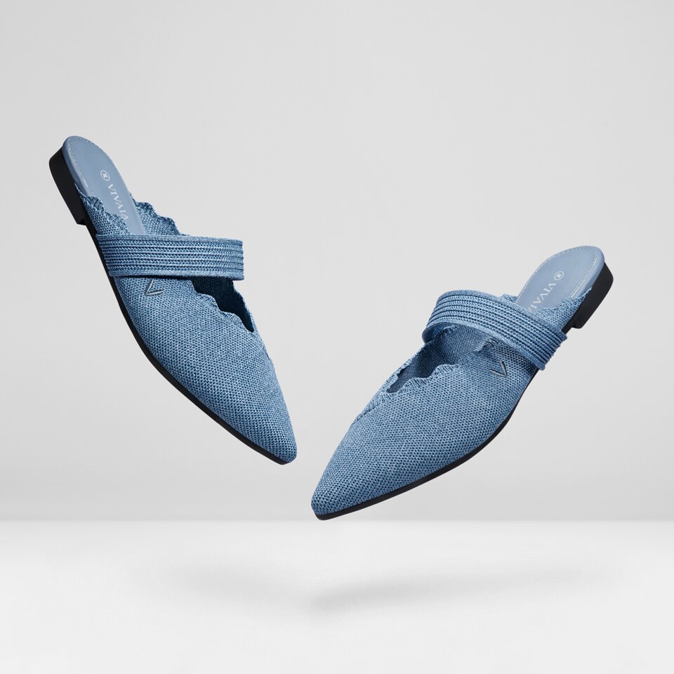 Venus Pointed Toe Mules in Denim Blue - Women's Sustainable and Stylish Shoes | Vivaia