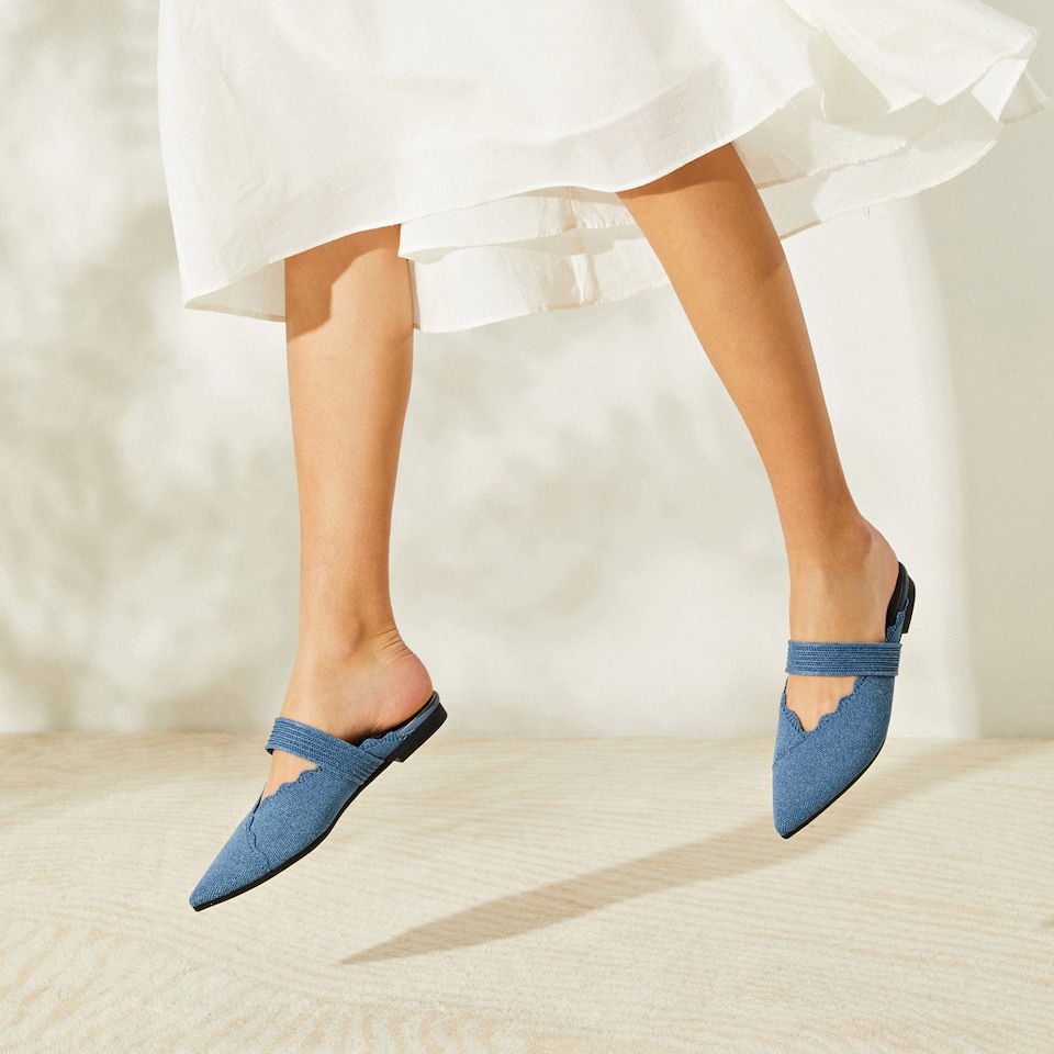 Venus Pointed Toe Mules in Denim Blue - Women's Sustainable and Stylish Shoes | Vivaia