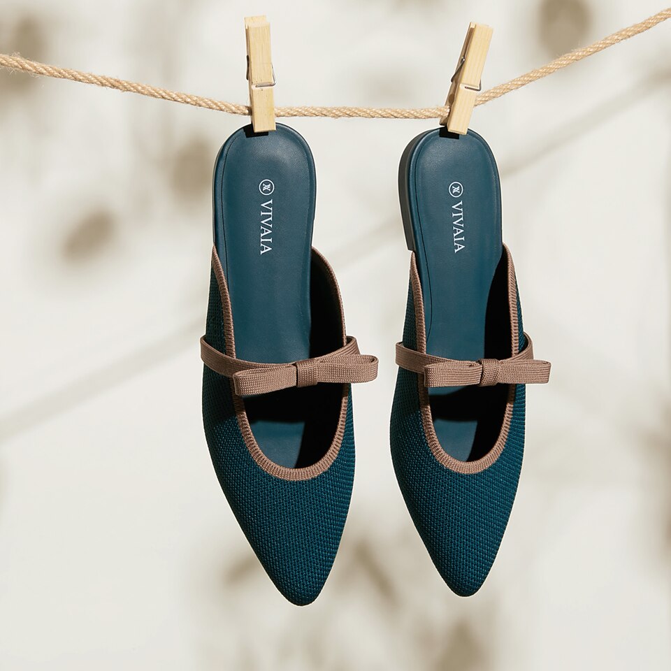 Elsie Pointed Toe Mules in Deep Peacock - Women's Sustainable and Stylish Shoes | Vivaia