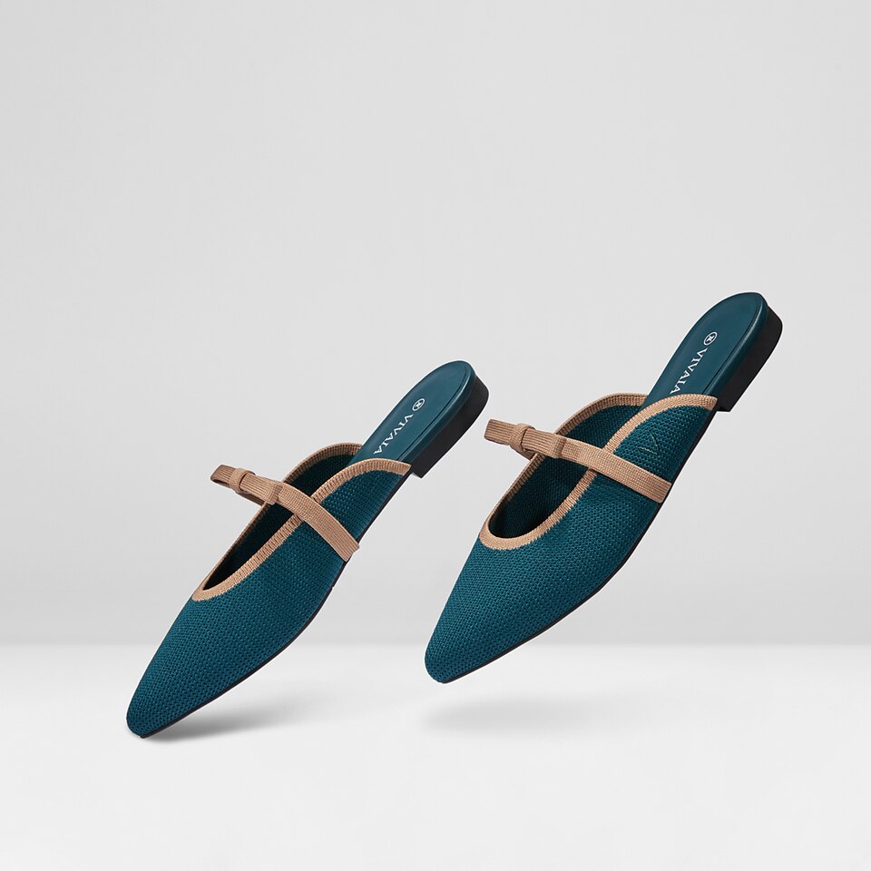 Elsie Pointed Toe Mules in Deep Peacock - Women's Sustainable and Stylish Shoes | Vivaia