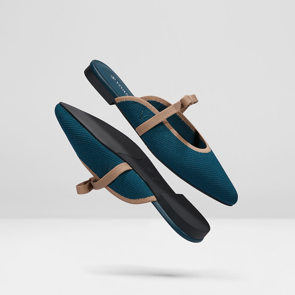 Elsie Pointed Toe Mules in Deep Peacock - Women's Sustainable and Stylish Shoes | Vivaia