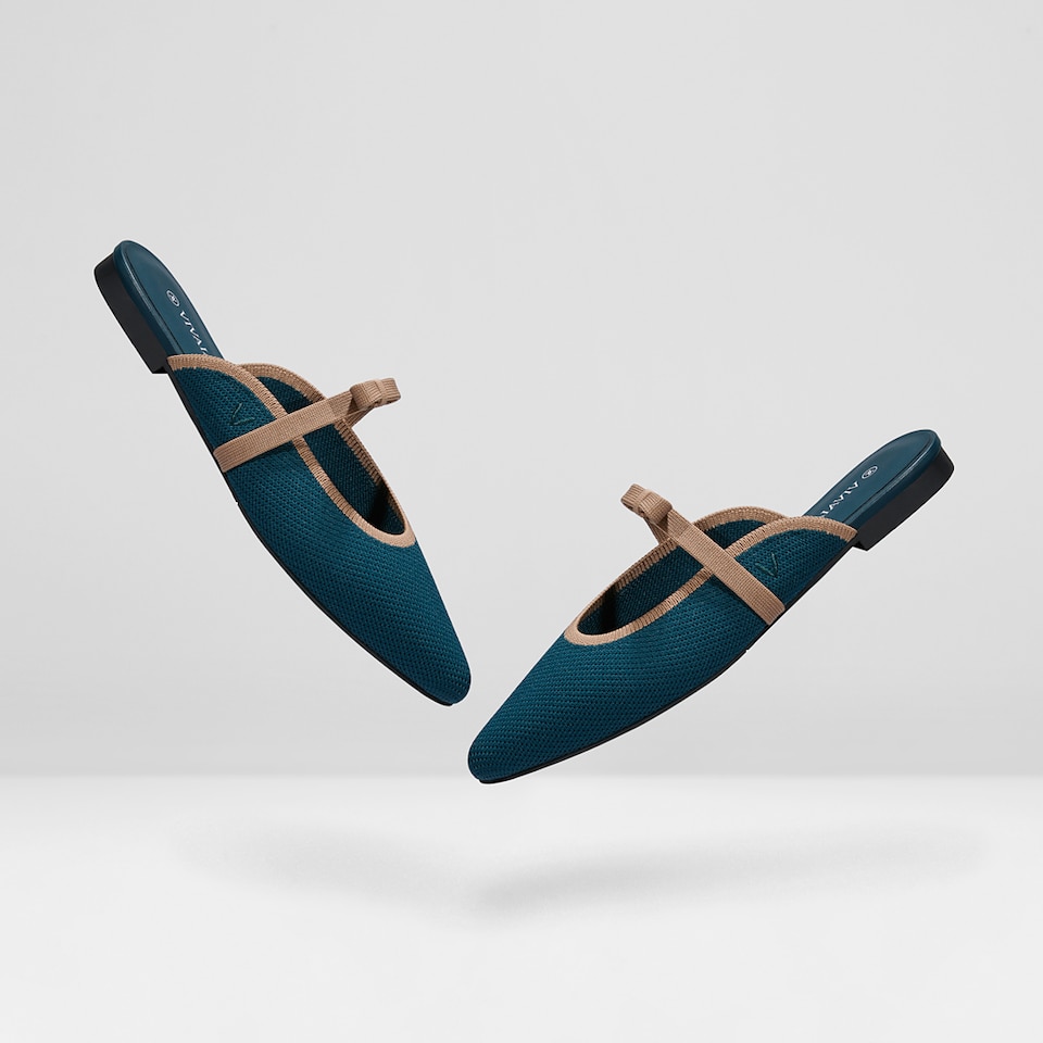 Elsie Pointed Toe Mules in Deep Peacock - Women's Sustainable and Stylish Shoes | Vivaia