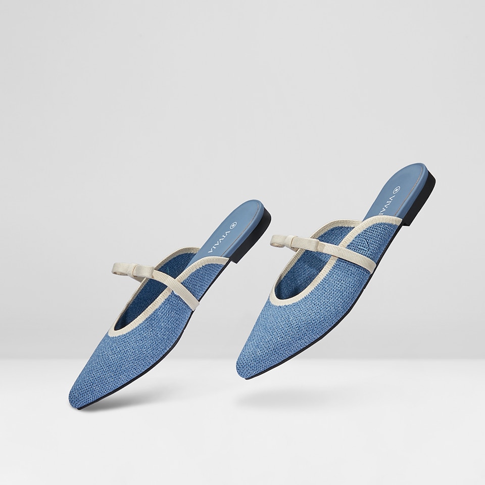 Elsie Pointed Toe Mules in Denim Blue - Women's Sustainable and Stylish Shoes | Vivaia