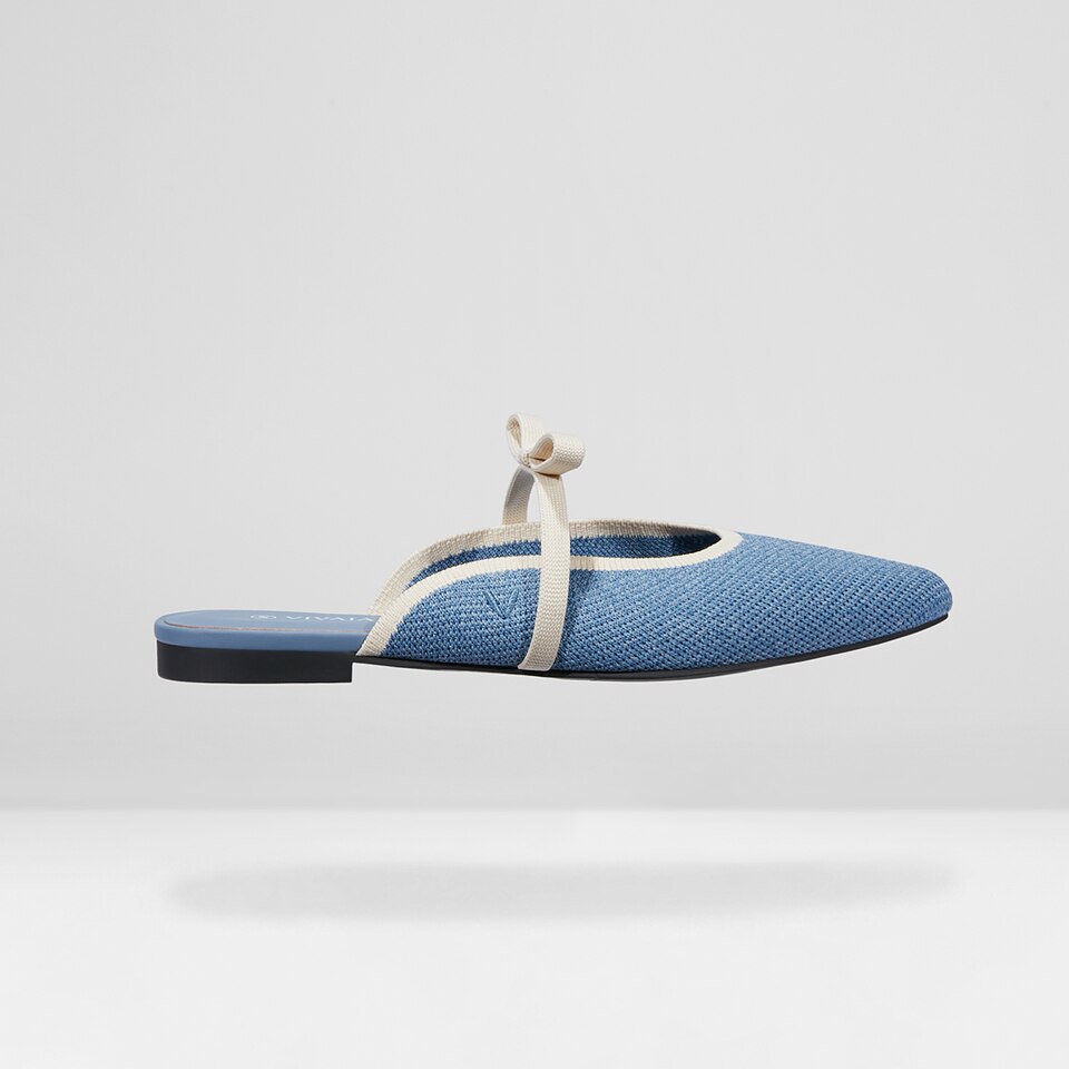 Elsie Pointed Toe Mules in Denim Blue - Women's Sustainable and Stylish Shoes | Vivaia