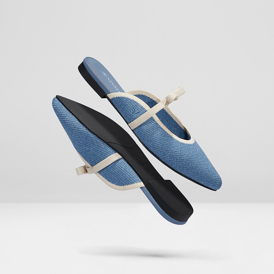 Elsie Pointed Toe Mules in Denim Blue - Women's Sustainable and Stylish Shoes | Vivaia