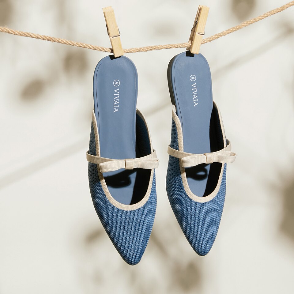 Elsie Pointed Toe Mules in Denim Blue - Women's Sustainable and Stylish Shoes | Vivaia