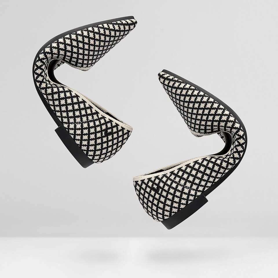Macy Women Pointy Stripe Flats in Black Houndstooth -Washable & Comfortable Shoes | VIVAIA