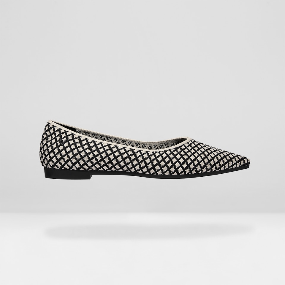 Macy Women Pointy Stripe Flats in Black Houndstooth -Washable & Comfortable Shoes | VIVAIA