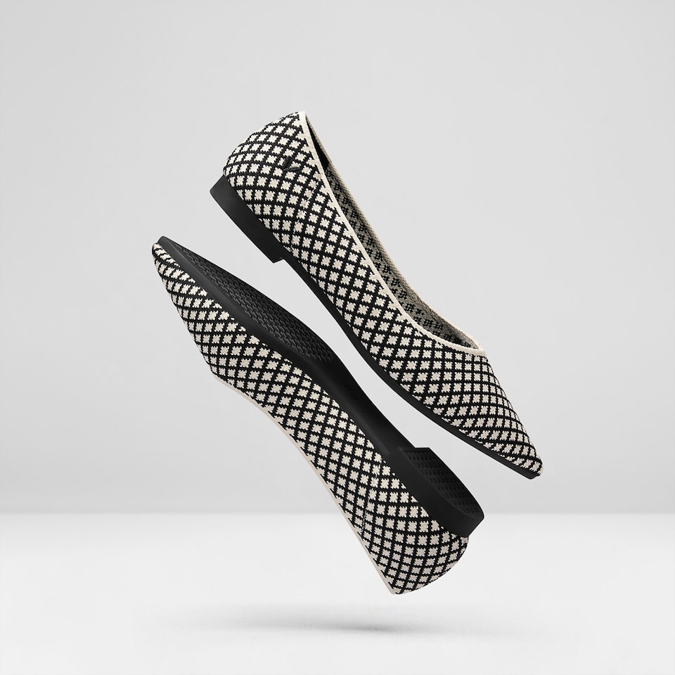 Macy Women Pointy Stripe Flats in Black Houndstooth -Washable & Comfortable Shoes | VIVAIA