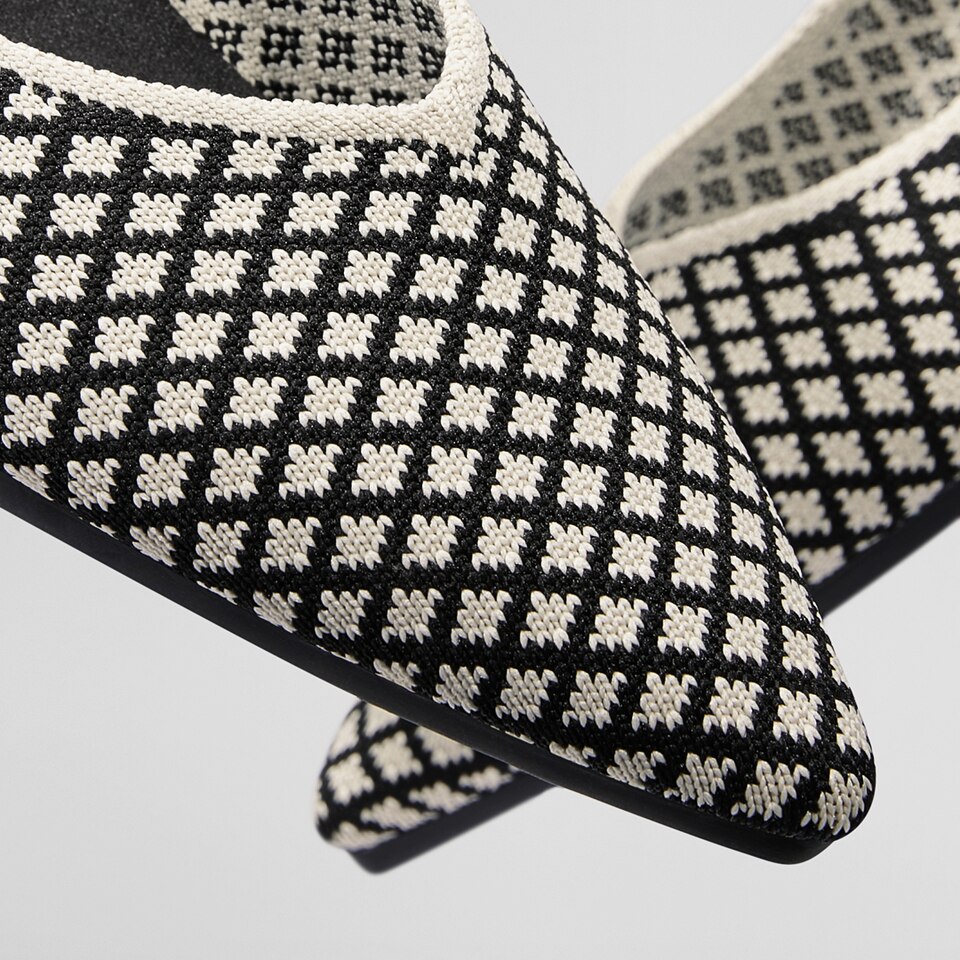 Macy Women Pointy Stripe Flats in Black Houndstooth -Washable & Comfortable Shoes | VIVAIA