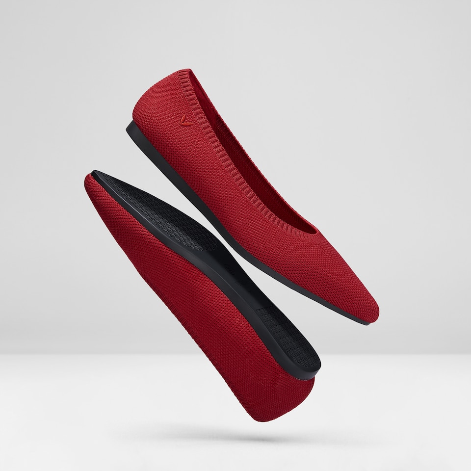 Aria5° Women Pointy Flats in (Ruby Red) - Sustainable & Washable Shoes | VIVAIA