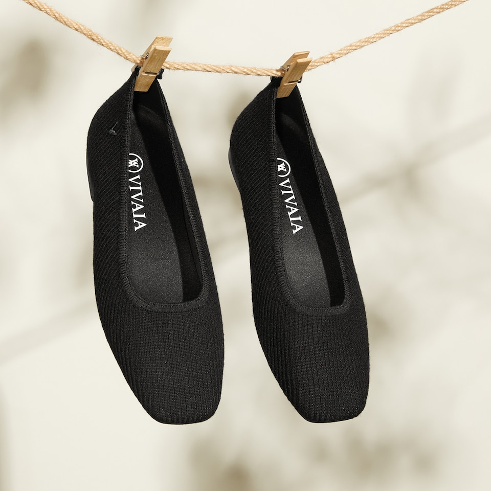 Merry Square-toe Ballerina Flats in Solid Black | Women's Sustainable,Washable and Stylish Shoes | VIVAIA