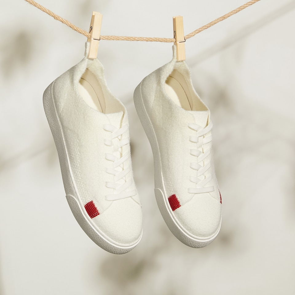 Kama Round-toe Wool Sneakers in Red Stripe | Women's Sustainable and Stylish Shoes | VIVAIA