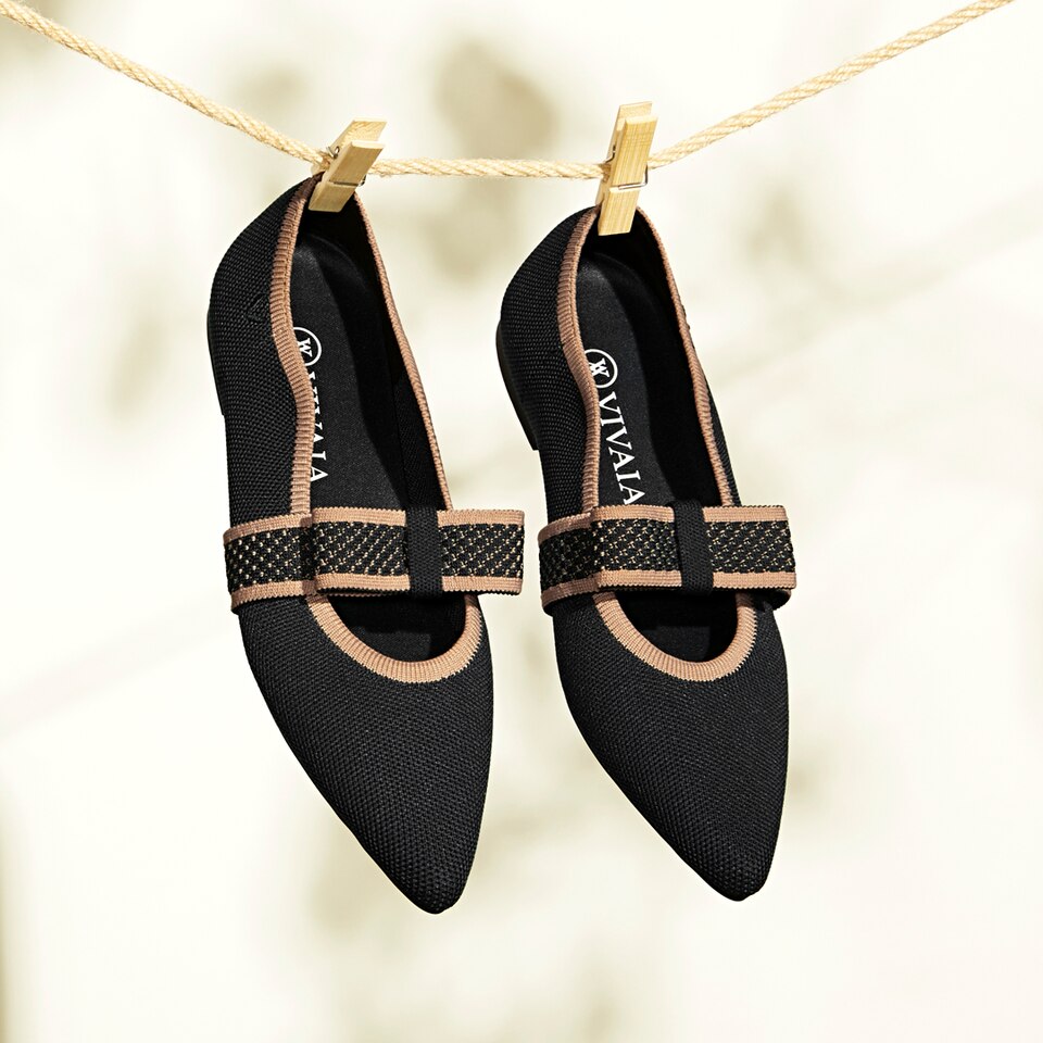 Daphne Pointy Mary Jane Flats in Black | Women's Sustainable, Washable and Stylish Shoes | VIVAIA