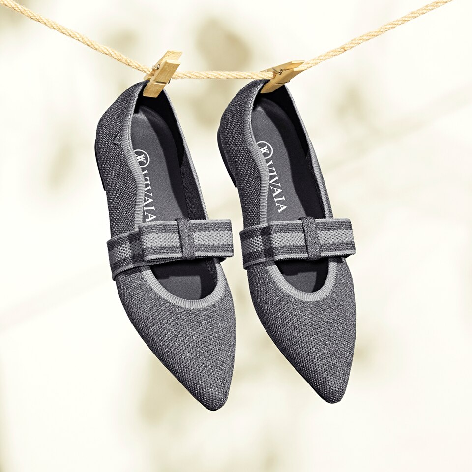 Daphne Pointy Mary Jane Flats in Rich Grey | Women's Sustainable, Washable and Stylish Shoes | VIVAIA