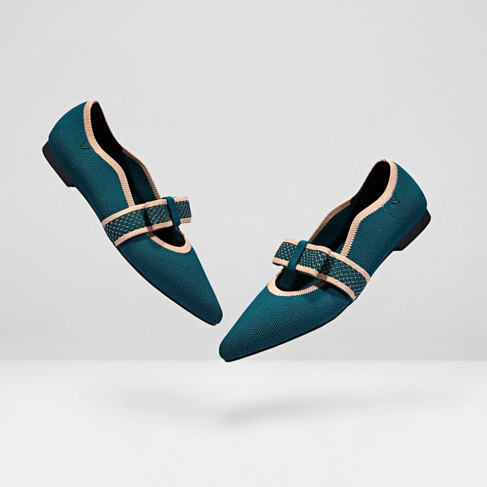 Daphne Pointy Mary Jane Flats in Deep Peacock | Women's Sustainable, Washable and Stylish Shoes | VIVAIA
