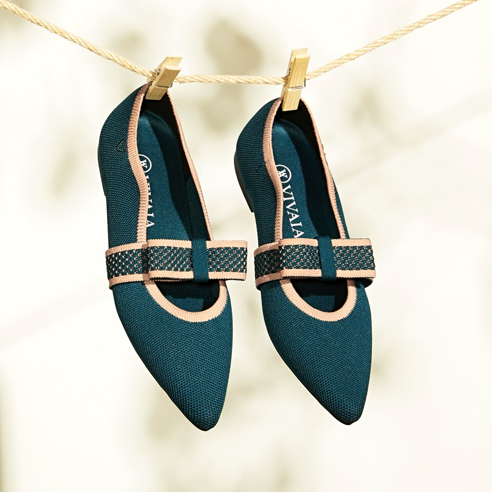 Daphne Pointy Mary Jane Flats in Deep Peacock | Women's Sustainable, Washable and Stylish Shoes | VIVAIA