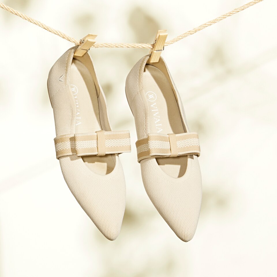 Daphne Pointy Mary Jane Flats in Cream Ivory | Women's Sustainable, Washable and Stylish Shoes | VIVAIA