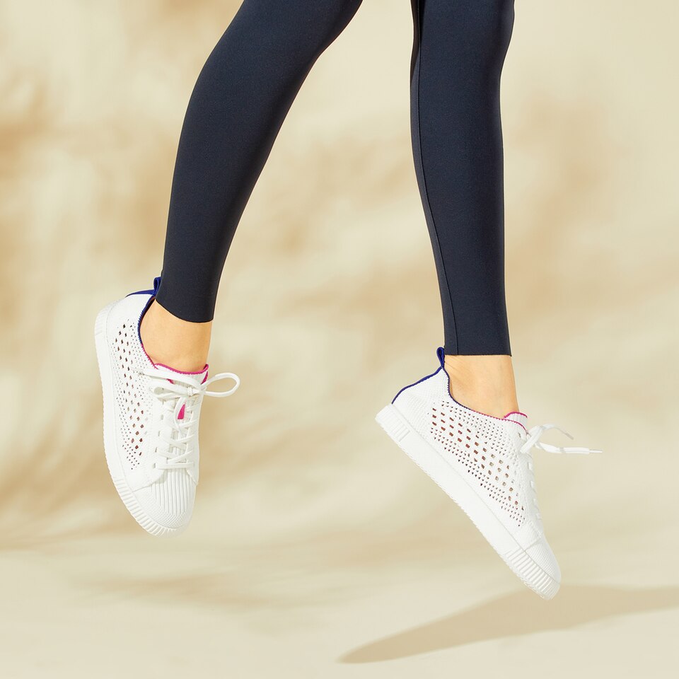 Polly Round-toe Sneakers in White Blue | Women's Sustainable, Washable and Stylish Shoes | VIVAIA