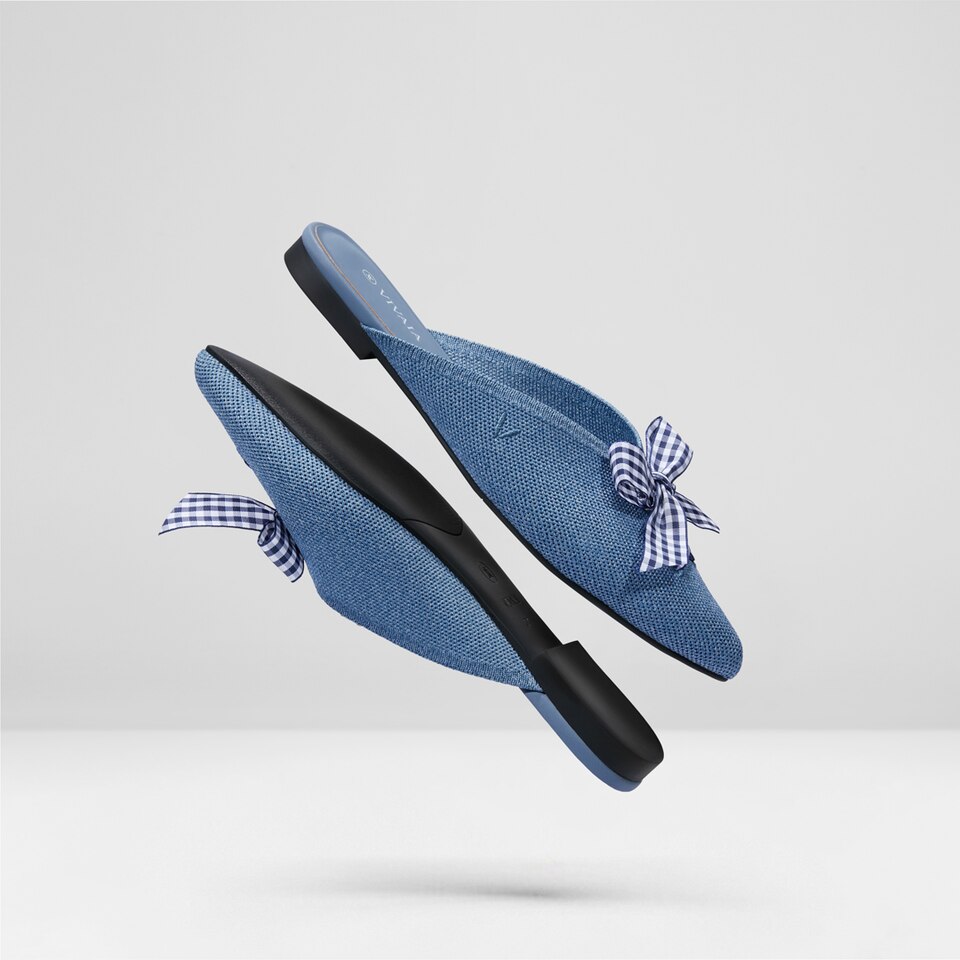Molly Pointed-Toe Bow Mules in Grey Blue - Women's Sustainable and Stylish Shoes | Vivaia