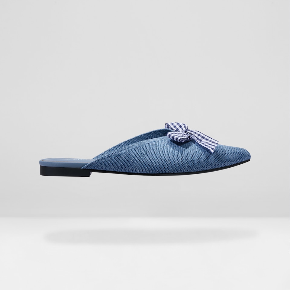 Molly Pointed-Toe Bow Mules in Grey Blue - Women's Sustainable and Stylish Shoes | Vivaia