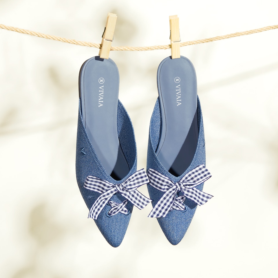 Molly Pointed-Toe Bow Mules in Grey Blue - Women's Sustainable and Stylish Shoes | Vivaia